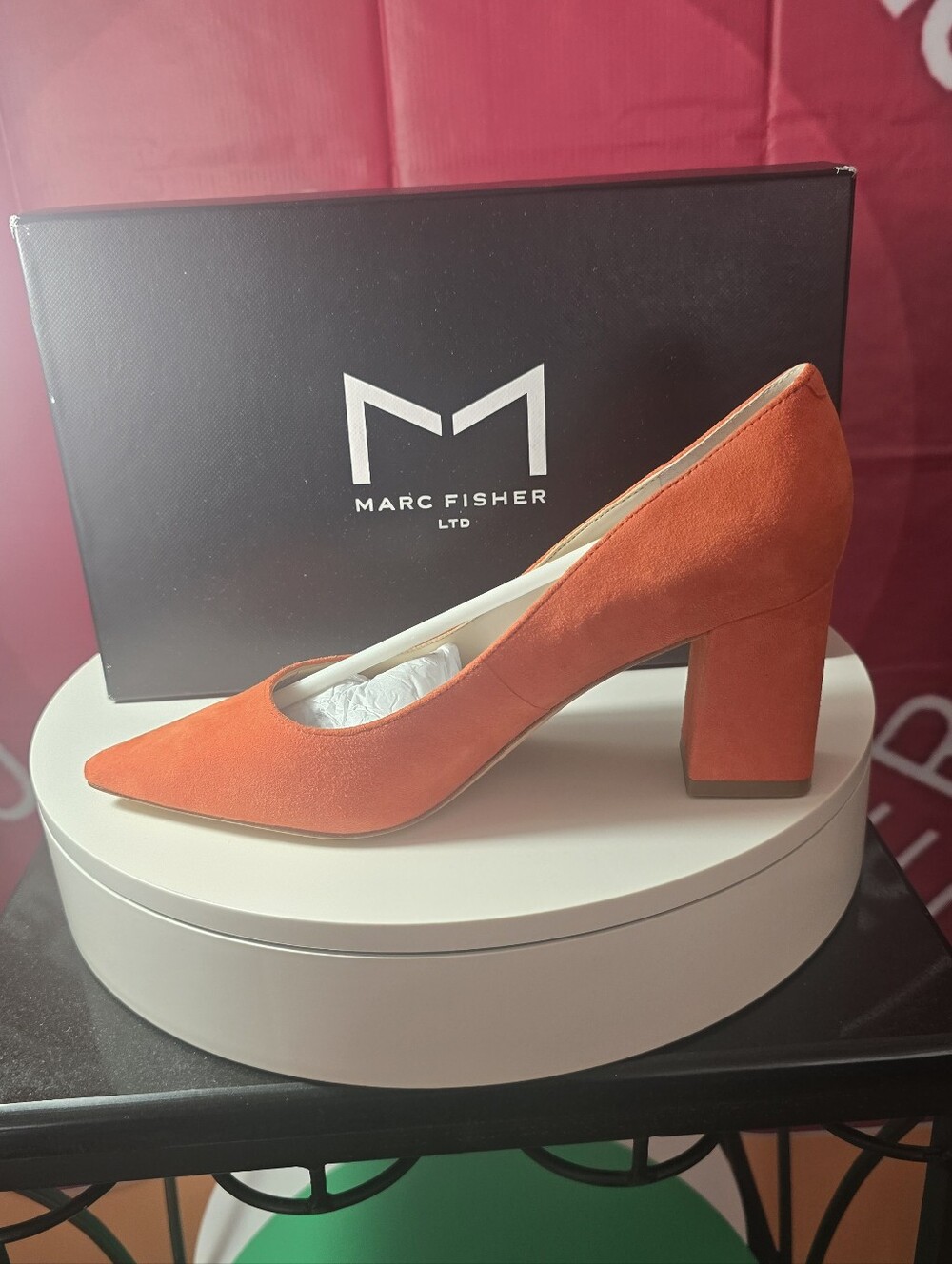 Marc Fisher Orange Suede Pointed Toe Block Heel Size 6M